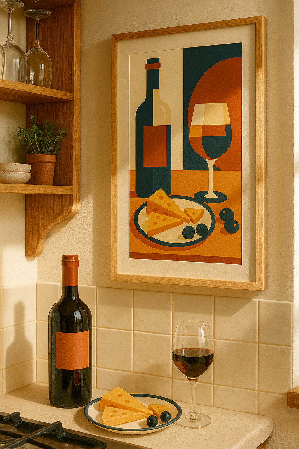 Evening Geometry — Wine & Cheese Digital Poster
