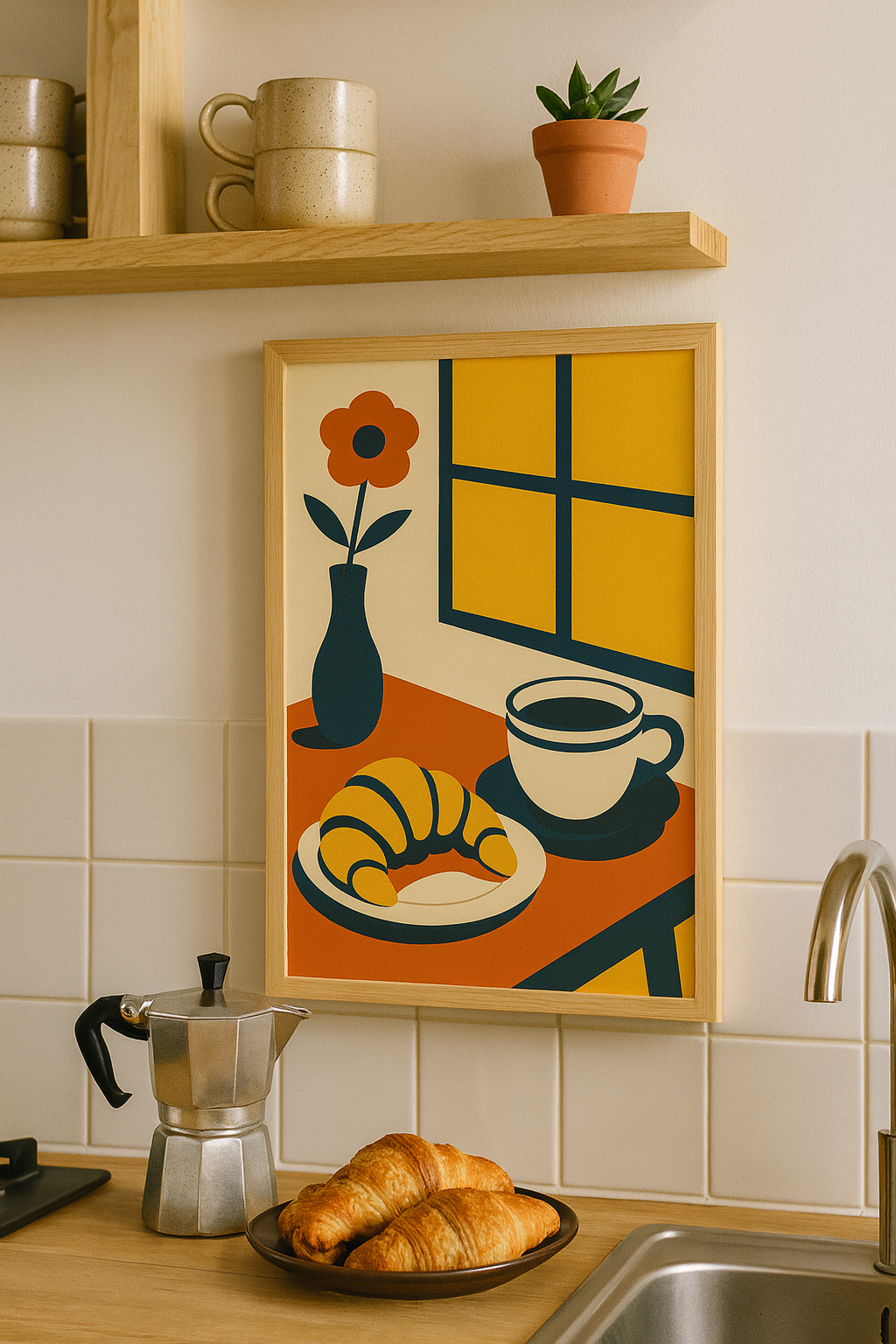 Morning Light — Coffee & Croissant Digital Poster