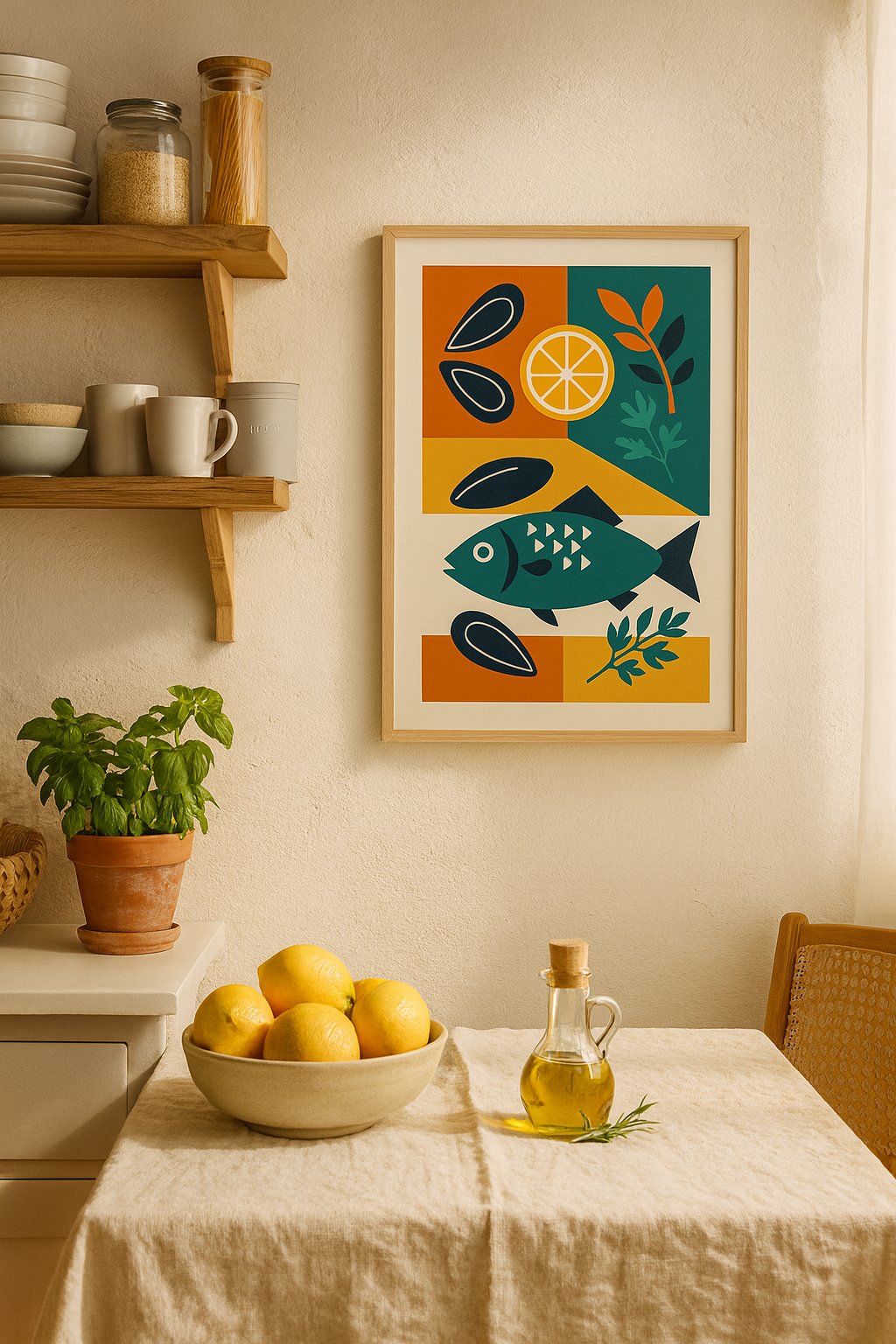 Mediterranean Feast — Bauhaus Fish & Herbs Digital Poster
