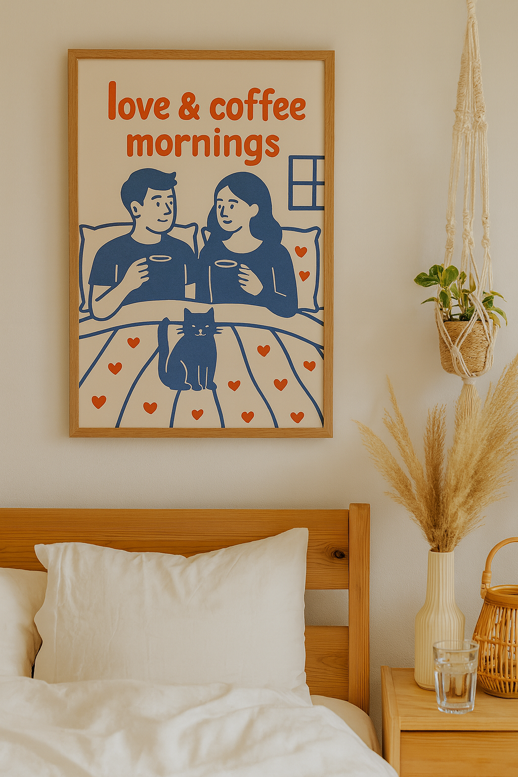 Love & Coffee Mornings – Romantic Bedroom Digital Wall Art