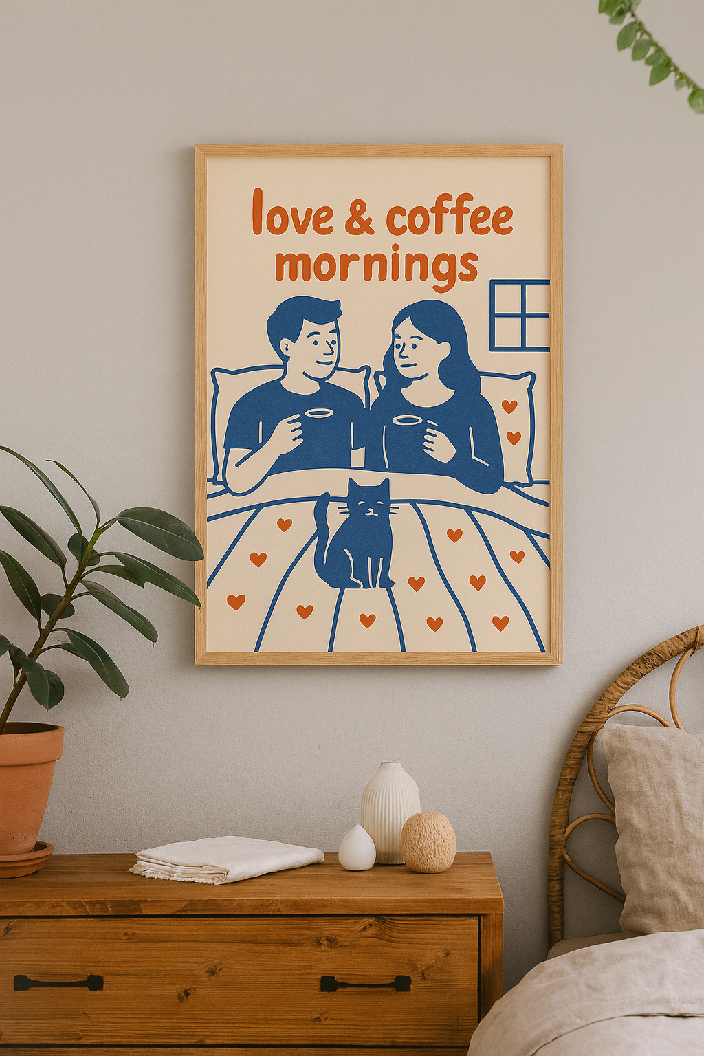 Love & Coffee Mornings – Romantic Bedroom Digital Wall Art