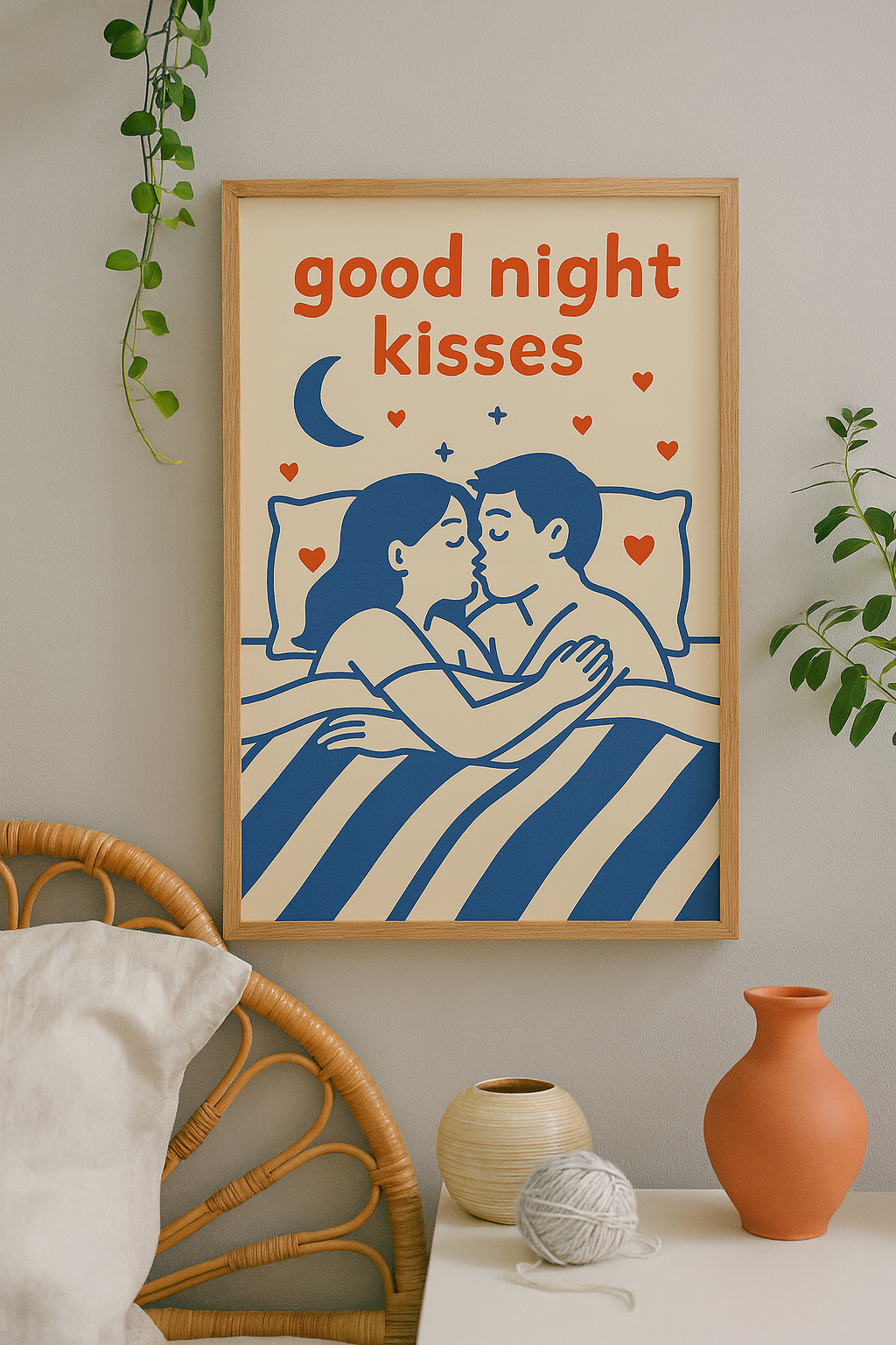 Good Night Kisses – Romantic Bedroom Digital Wall Art