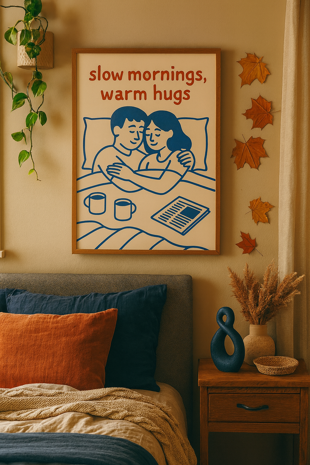 Slow Mornings, Warm Hugs – Romantic Bedroom Digital Wall Art