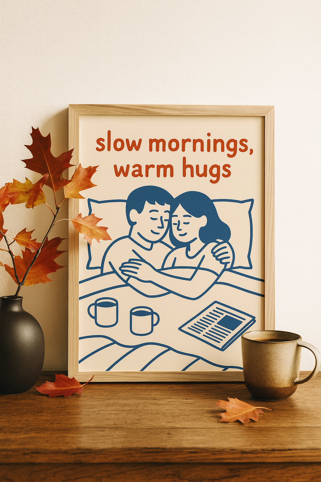 Slow Mornings, Warm Hugs – Romantic Bedroom Digital Wall Art