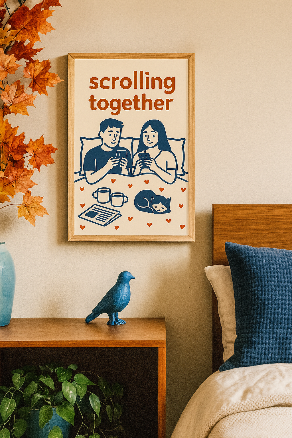 Scrolling Together – Modern Love Digital Poster