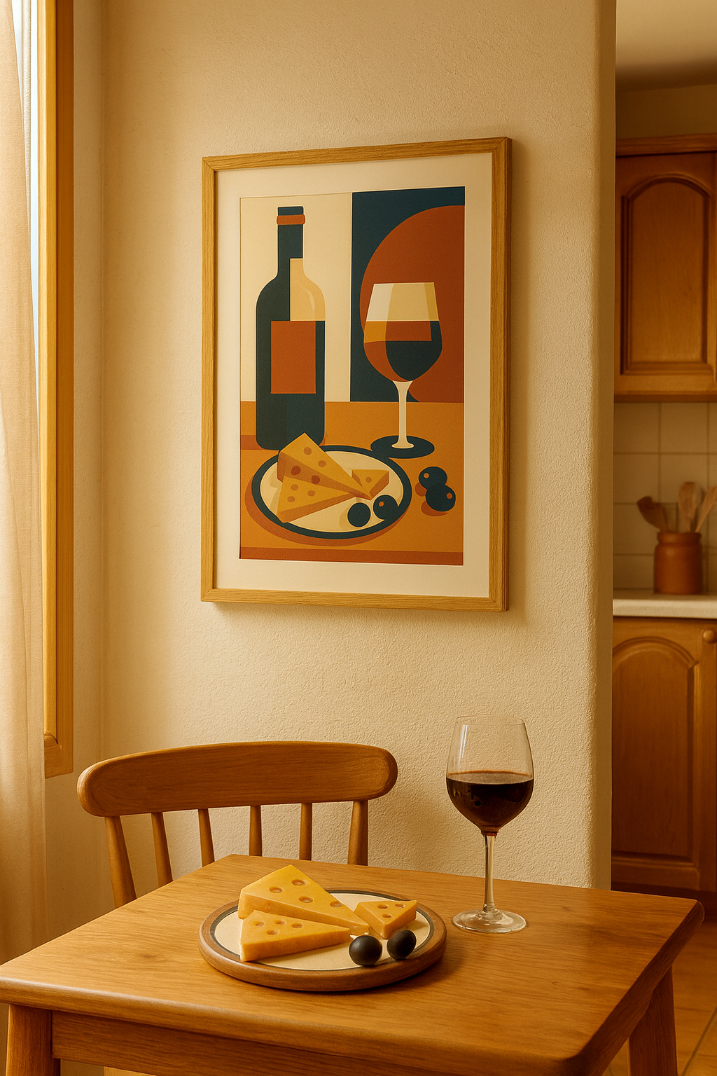 Evening Geometry — Wine & Cheese Digital Poster