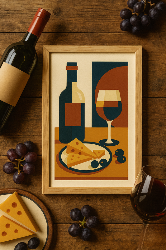 Evening Geometry — Wine & Cheese Digital Poster