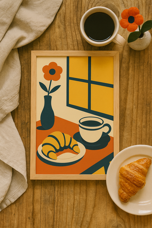 Morning Light — Coffee & Croissant Digital Poster