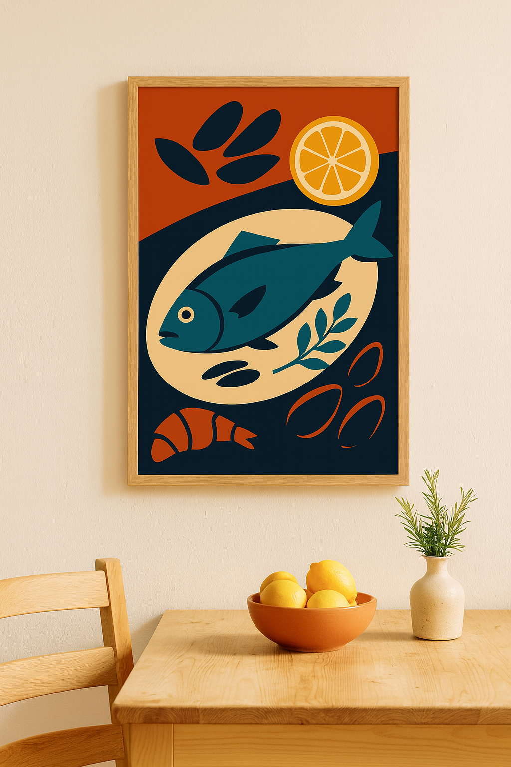 Mediterranean Catch — Bauhaus Fish & Lemon Digital Poster