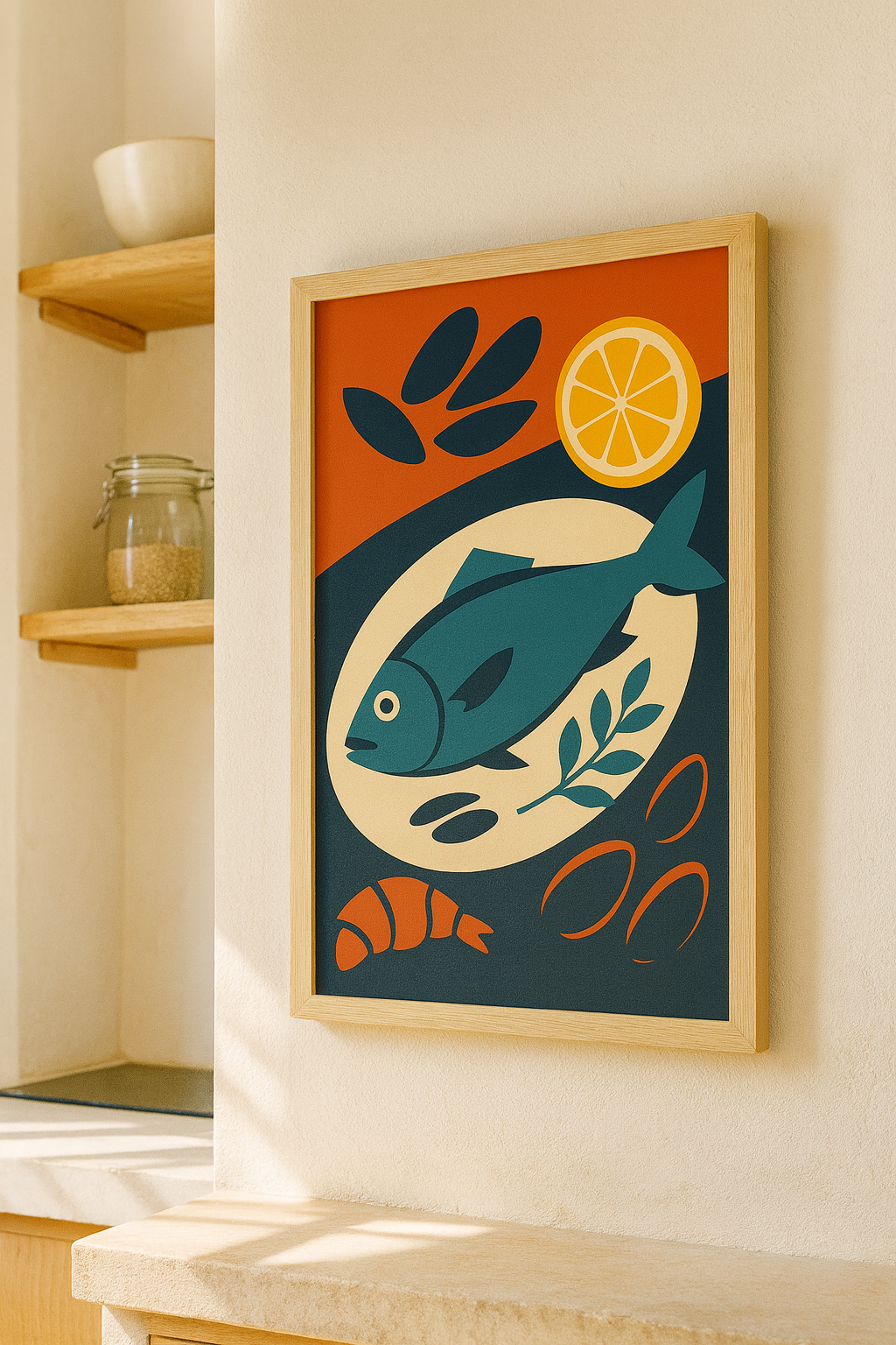 Mediterranean Catch — Bauhaus Fish & Lemon Digital Poster