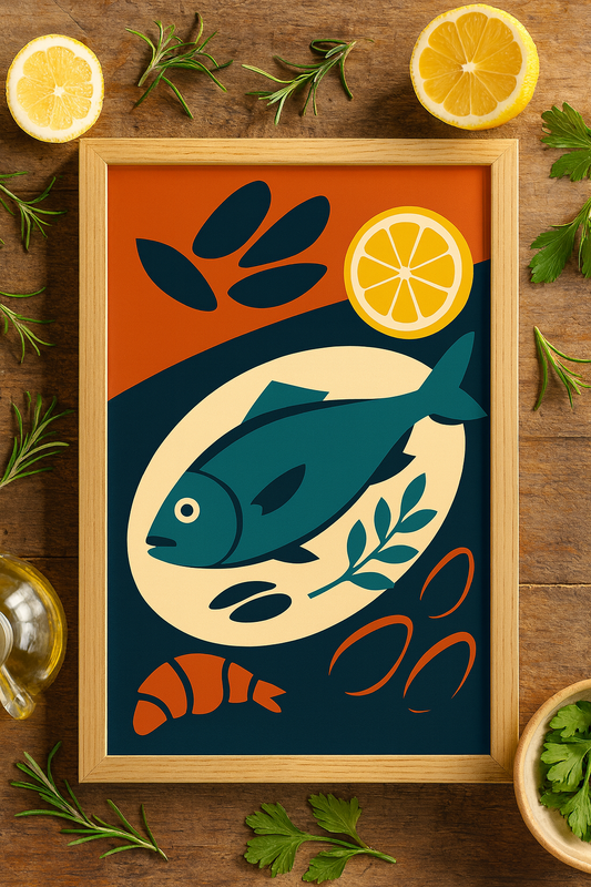 Mediterranean Catch — Bauhaus Fish & Lemon Digital Poster