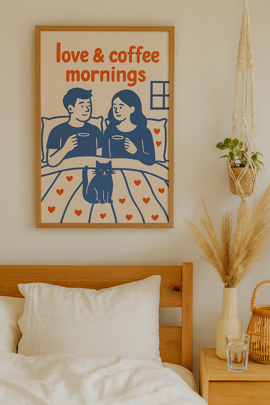 Love & Coffee Mornings – Romantic Bedroom Digital Wall Art