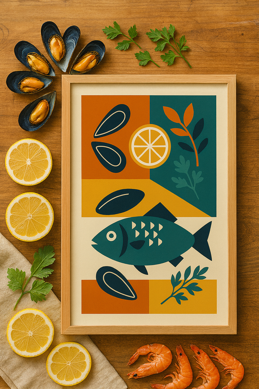 Mediterranean Feast — Bauhaus Fish & Herbs Digital Poster