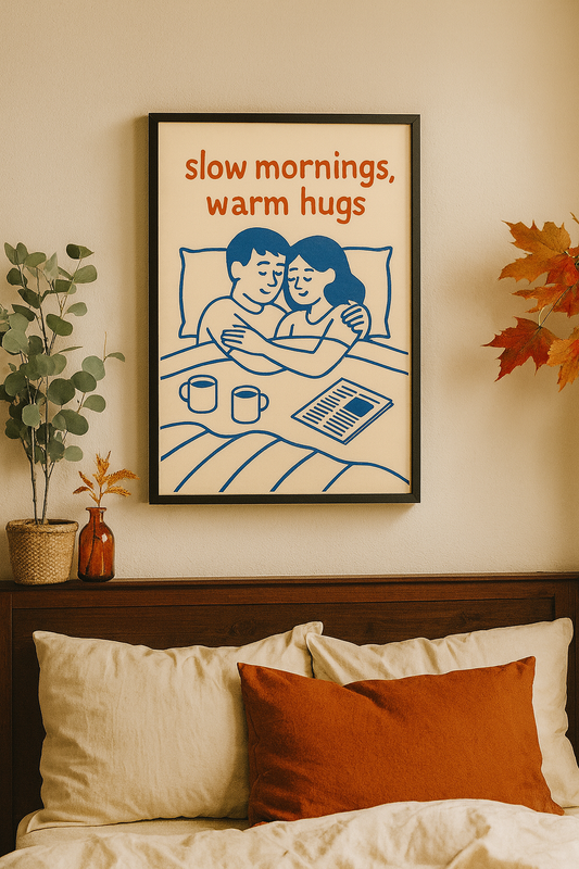 Slow Mornings, Warm Hugs – Romantic Bedroom Digital Wall Art