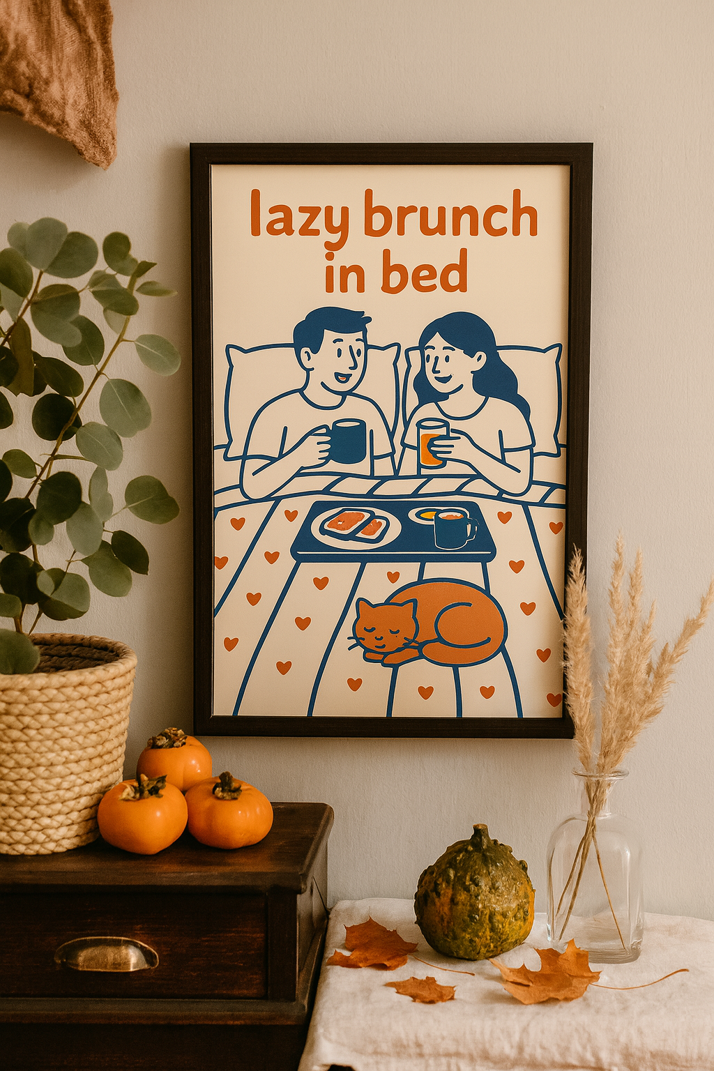 Lazy Brunch in Bed – Romantic Bedroom Digital Wall Art