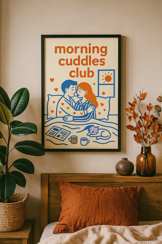 Morning Cuddles Club – Romantic Bedroom Digital Wall Art