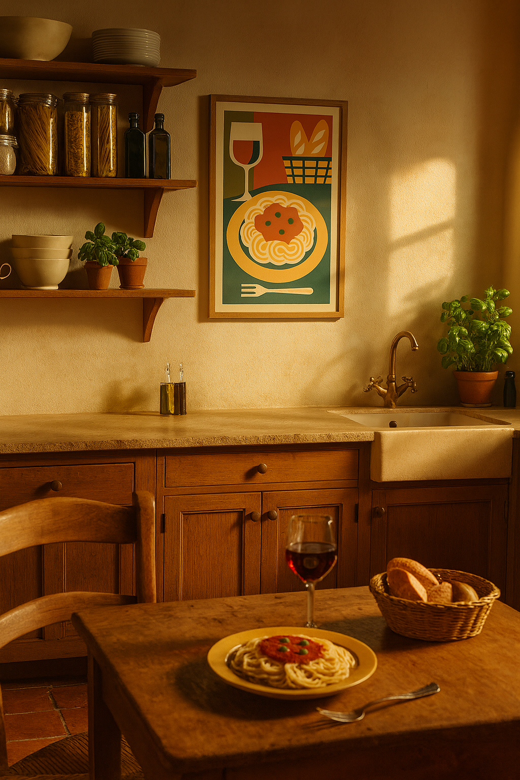 Italian Supper — Bauhaus Pasta & Wine Digital Poster