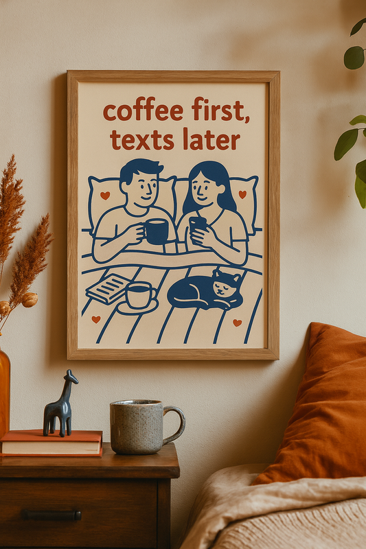 Coffee First, Texts Later – Cozy Morning Digital Poster