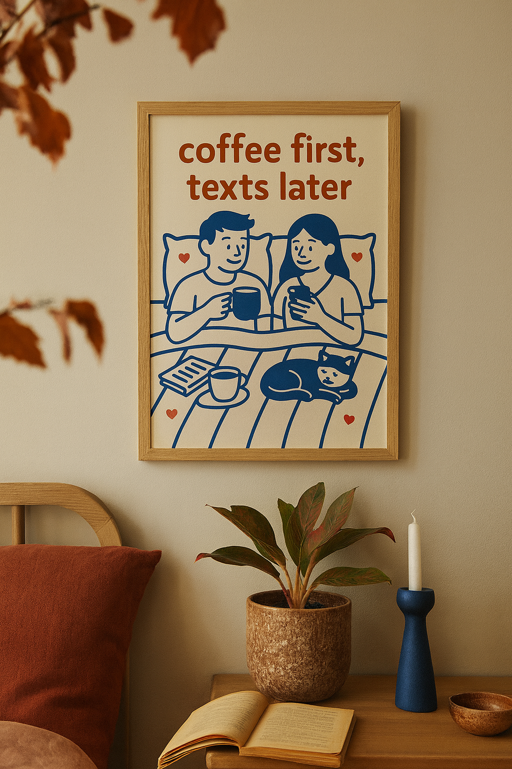 Coffee First, Texts Later – Cozy Morning Digital Poster
