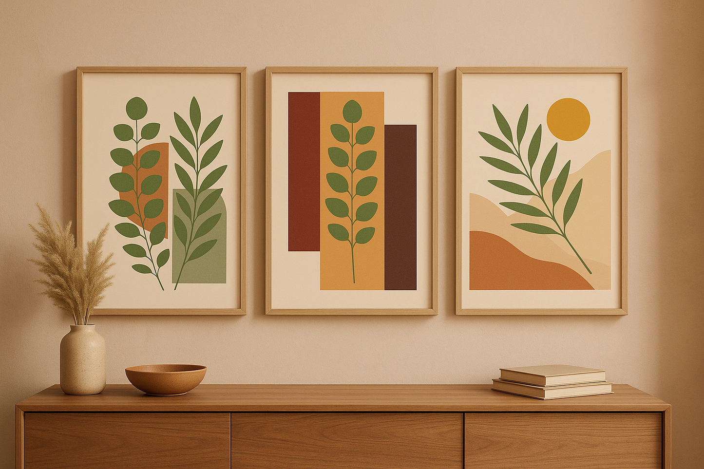 Botanical Bauhaus Triptych Digital Prints