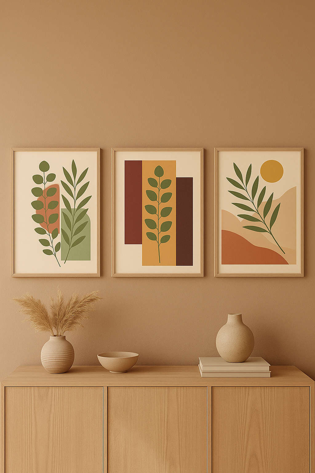 Botanical Bauhaus Triptych Digital Prints